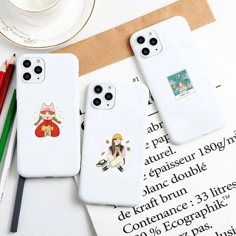 

Korean cartoon girl Phone Case for iphone 11 Pro Max X XS Max XR Candy Color Soft Cover For iPhone 7 8 6 6S Plus Funda Cases
