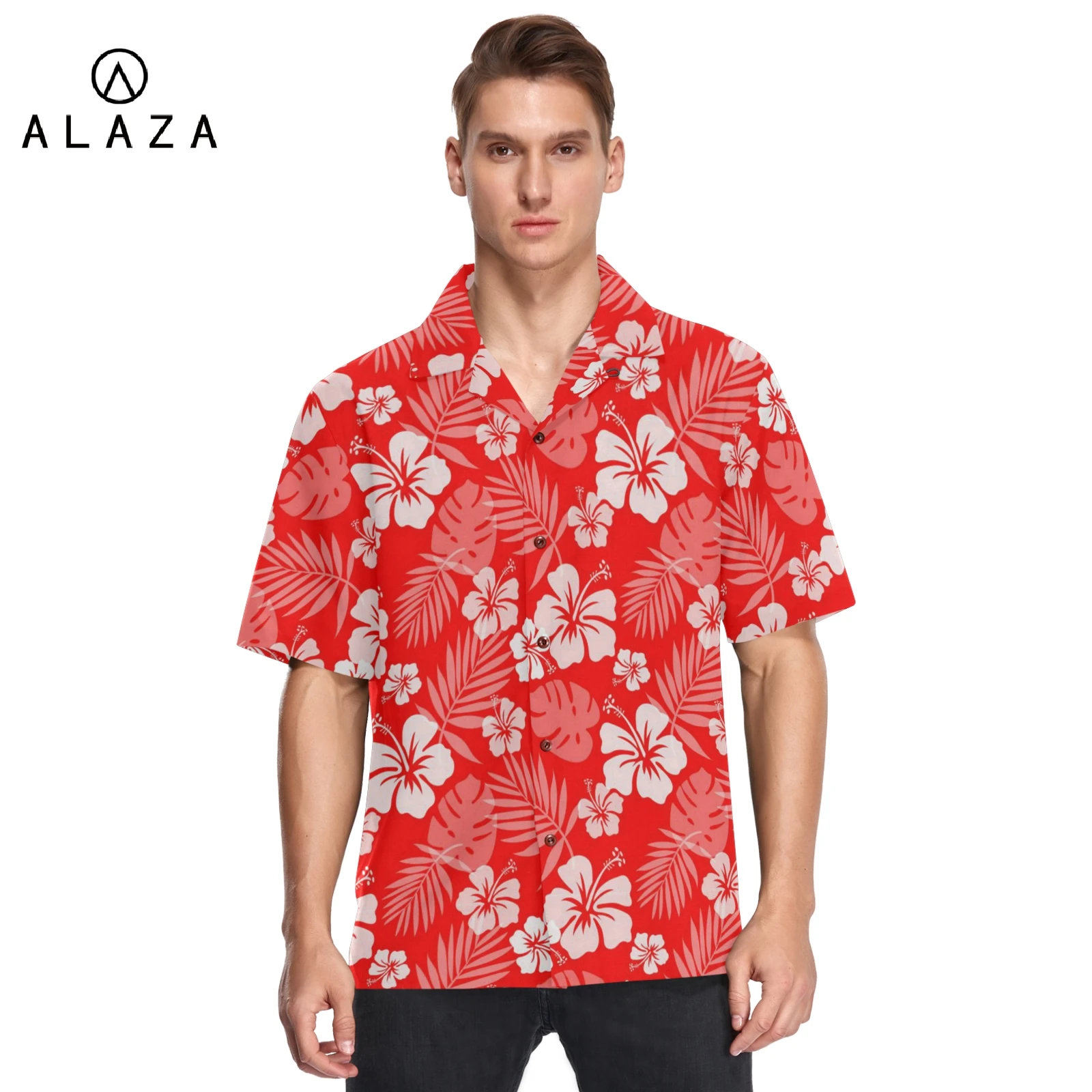 

Fashion Hawaiian Men Shirt Floral Print Cool Turn Down Collar Short Sleeve Streetwear Beach Summer Chic Red Man's Shirt 2022 New