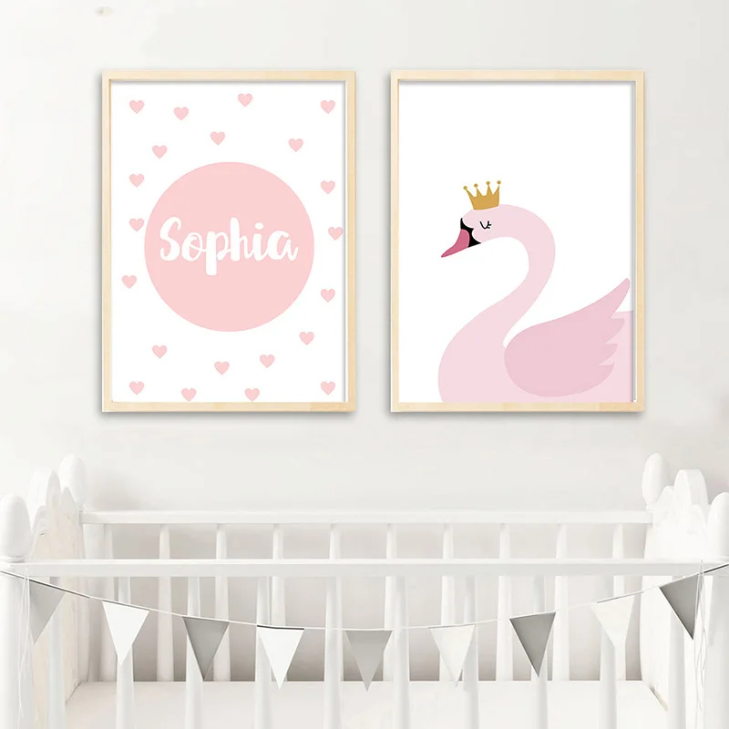 Розовый нежный Лебедь мультфильм планшетов в нордическом минималистическом