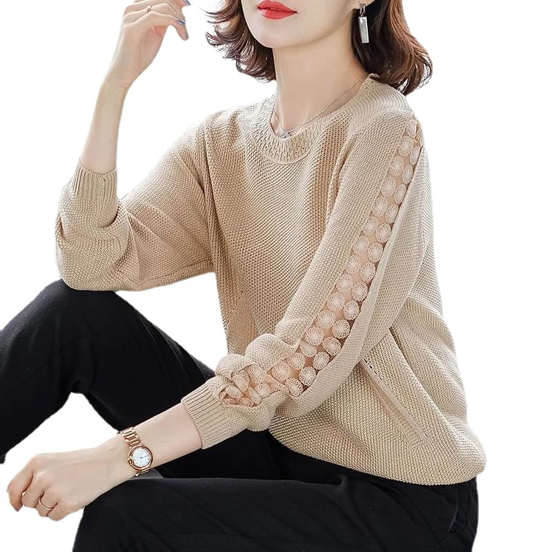 

2021 New Early Spring Hollow Ladies Korean Spring and Autumn Tide Sweater Women's Tops Knitted Bottoming Shirt QQ-114