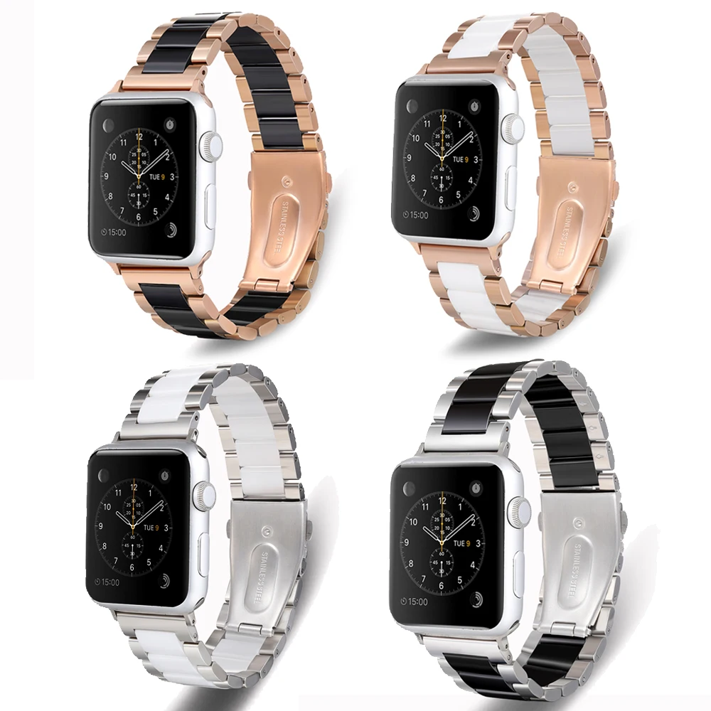 Stainless Steel ceramics Band Strap Apple Watch S8/7 ceramics band Strap 38/42MM 40/44MM 41/45MM Series 6/5/4/3/2/1 RoseGold