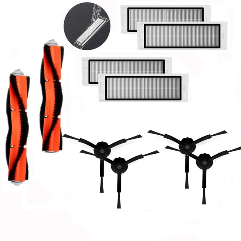 

2Pcs Main Brush + 4Pcs Hepa Filter+4Pcs Black Side Brush for Xiaomi Mi Vacuum 1 Roborock S50 S51 S55 E35 Robot Vacuum Part