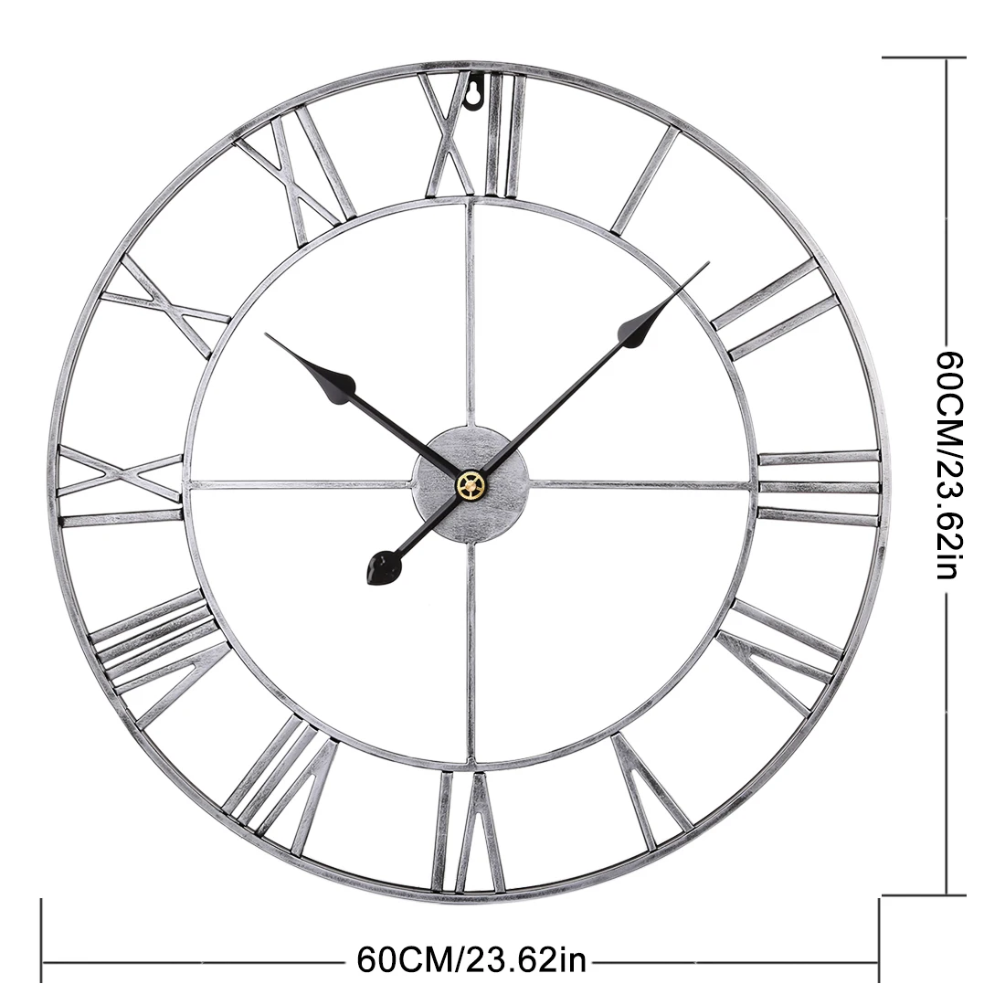 24 Inches 60cm Retro Iron Roman Numerals Mute Wall Clock Battery Operated for Living Room Decoration | Дом и сад