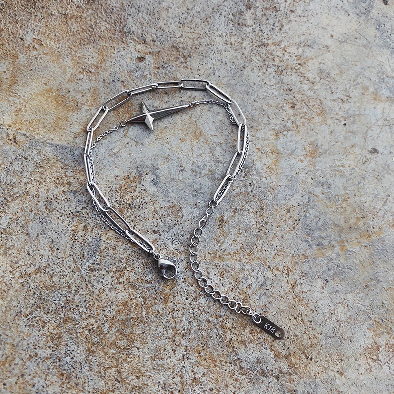 

Minimalist Fashion Jewelry Stainless Steel Multilayer Chain Link with Cross Charm Bracelets Hiphop