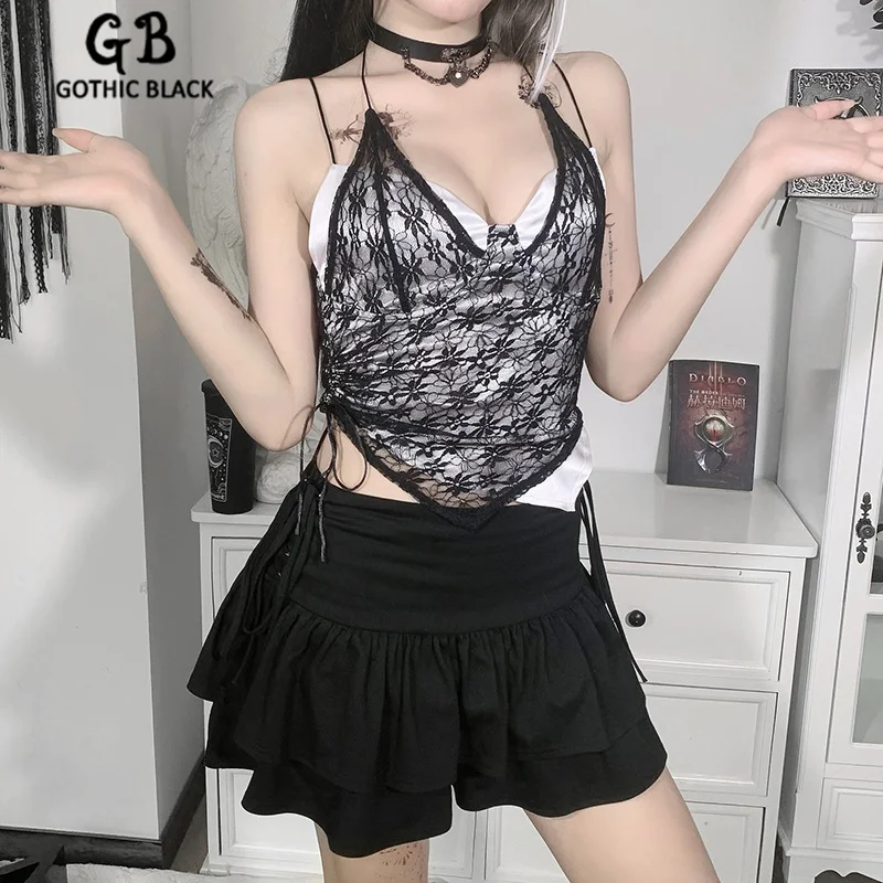 

Женский топ на бретельках Gothblack, сексуальный топ на бретельках с кружевами, винтажный Топ без рукавов, лето 2019