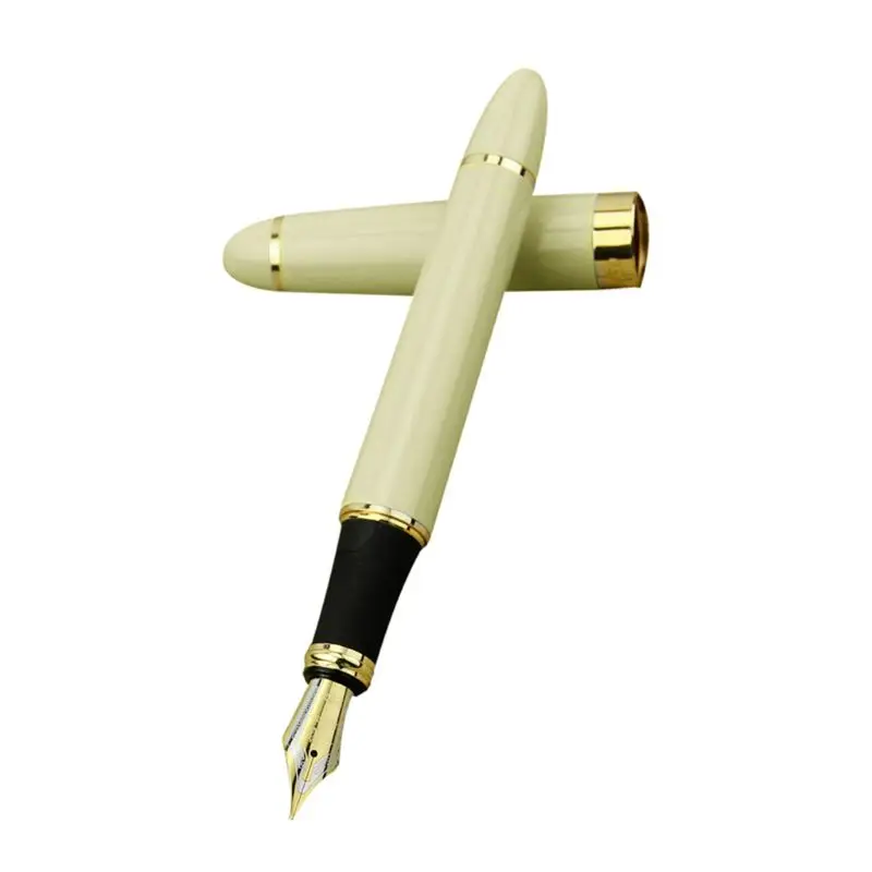 

J34 Free Shipping Hot Selling Durable New Fountain Pen White Medium Nib Gold Trim
