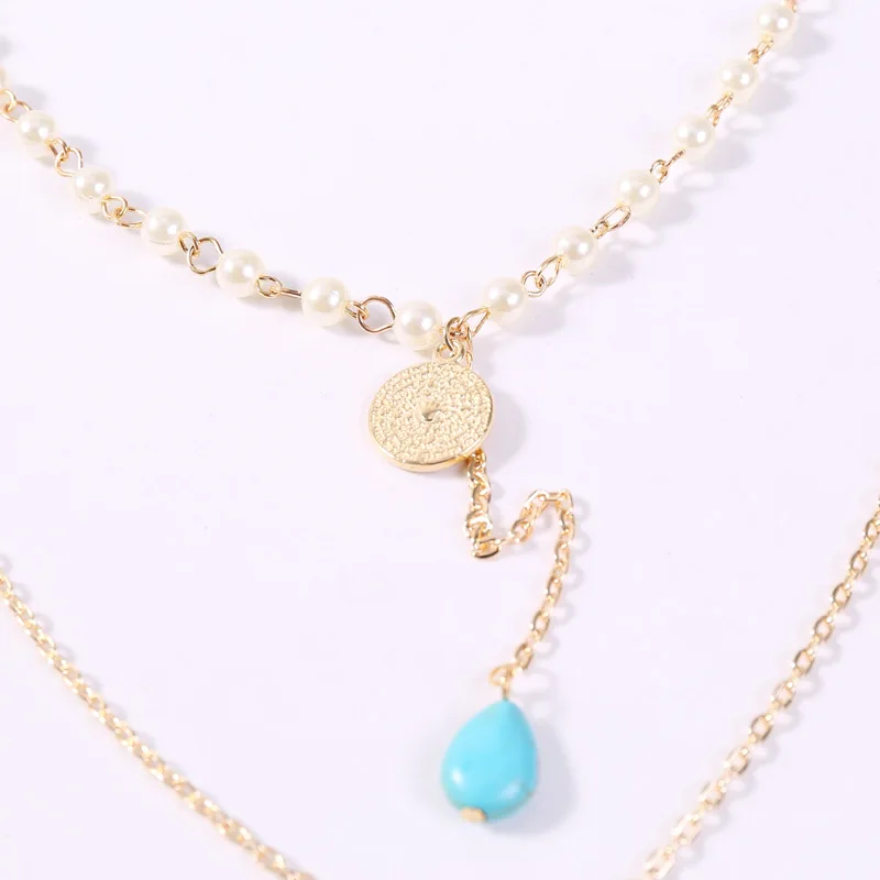 2 шт./компл. простые женские ожерелья из жемчуга украшен круглыми синими каплями
