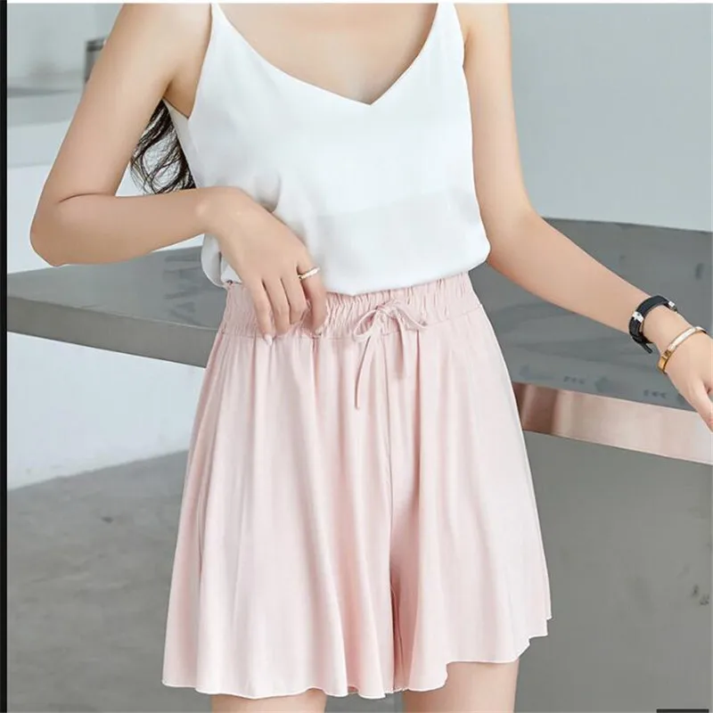 

Summer Model Women Sports Shorts 2021 Korean Version Of High Waist Ice Silk Wide-Leg Casual Pants Loose Clouds