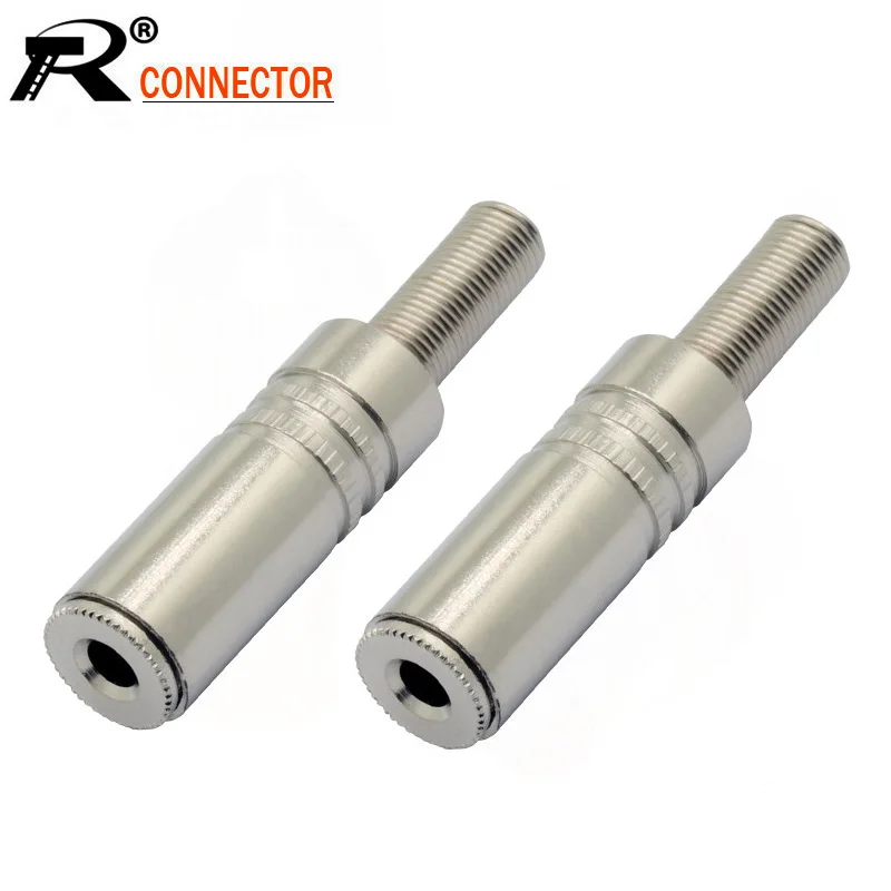 

100pcs/lot Jack 3.5mm 3 Poles Stereo Inline Socket Connector Metal Nickel Plated 3.5MM Jack W/ Spring Solder Connector