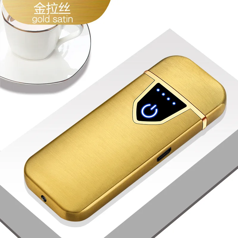 Gold Usb зарядка сенсорный переключатель Двусторонняя Зажигалка Ветрозащитная беспламенная электронная сигарета без газа электрические зажигалки - Цвет: Gold