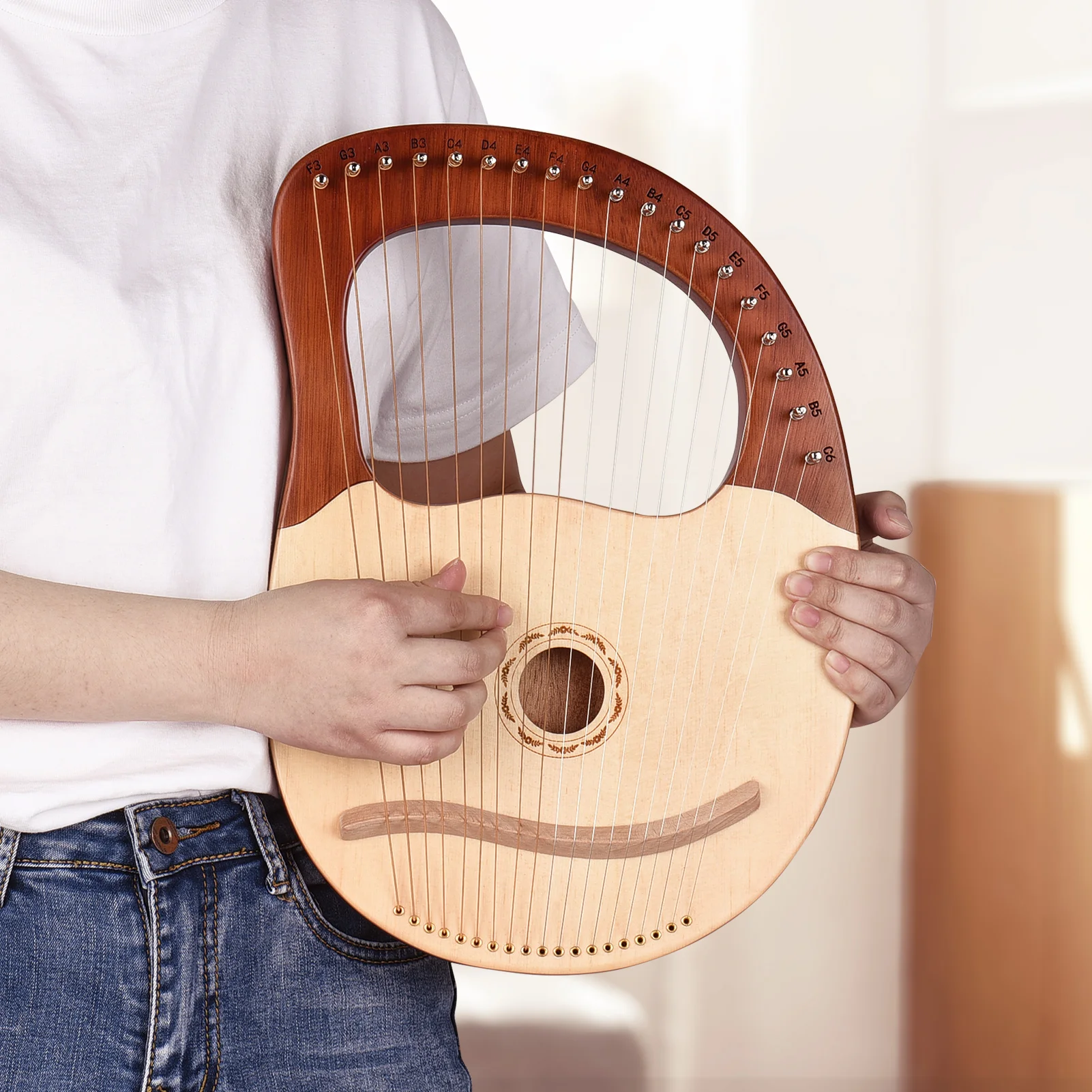 

Muslady 19 String Lyre Harp Solid Wood String Instrument with Storage Bag/Tuning Wrench/Strings/Picks for Beginners