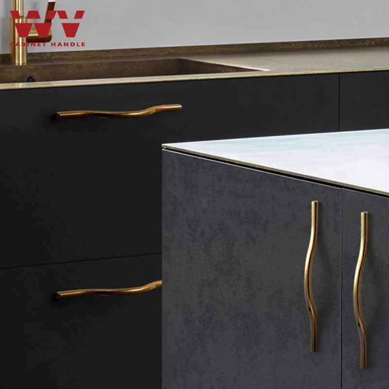 

WV Cabinet Knobs Handles Gold Aluminium Alloy Black Kitchen Handle Wardrobe Cupboard Door Pulls Long Furniture Handle Hardware