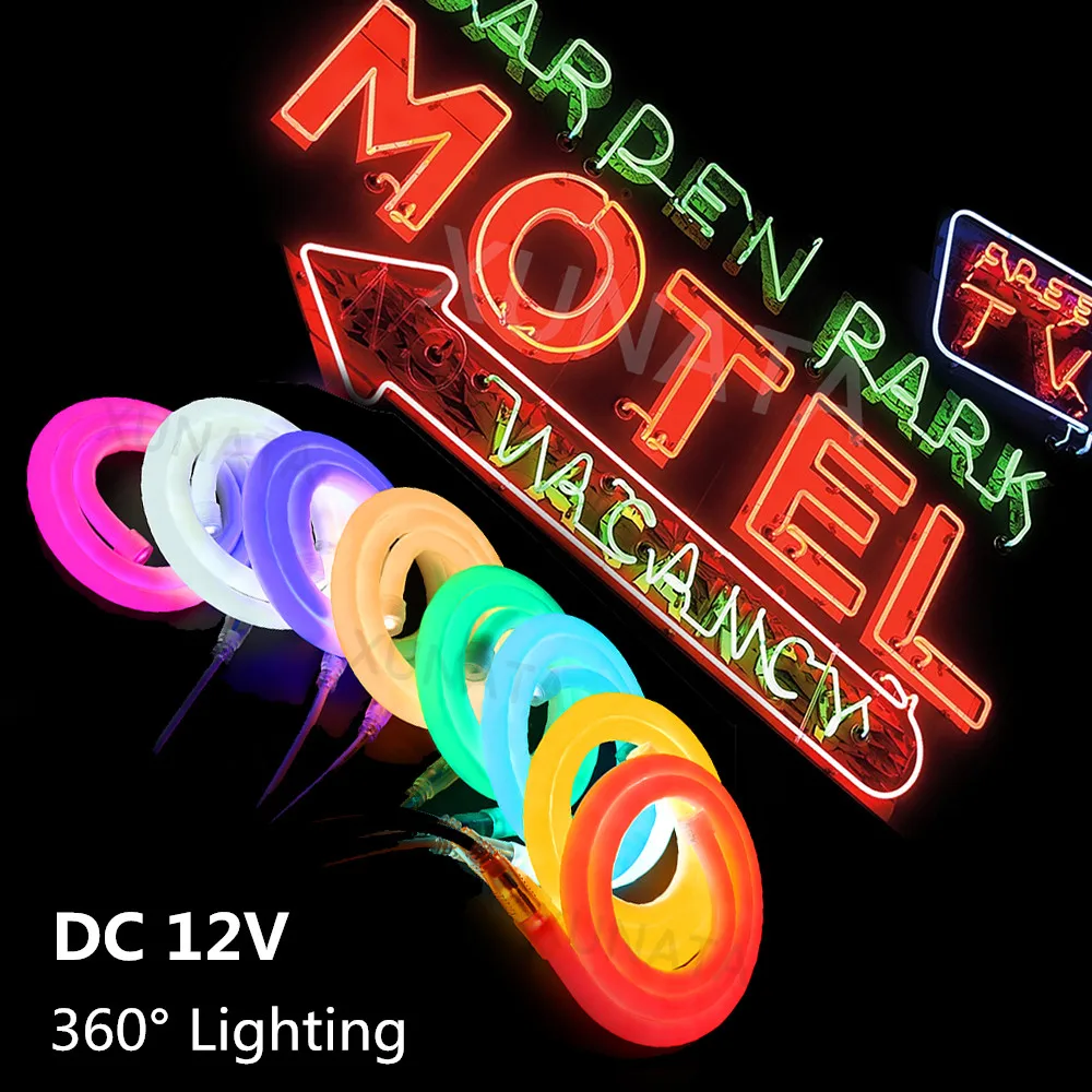 DC 12V светодиодный неон полосы Водонепроницаемый SMD 2835 гибкий 14 мм 360 градусов