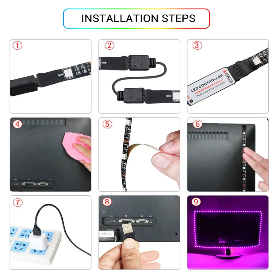 Светодиодный ночник с питанием от USB 5 В 5050 SMD RGB лента 0 3 м подсветильник ка для