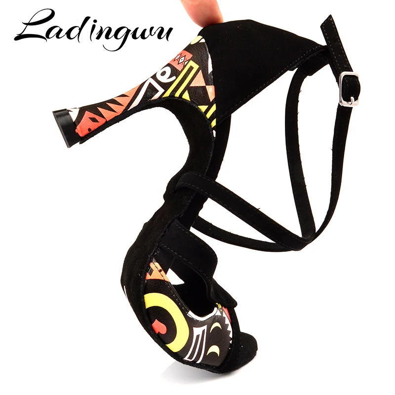 Женские туфли для латинских танцев Ladingwu Цвет Черный фланелевая и оранжевая обувь