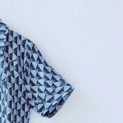 

Women Dress 2021 Summer New Style Geometric Jacquard Short Sleeve Zipper Slim Waist High Dress