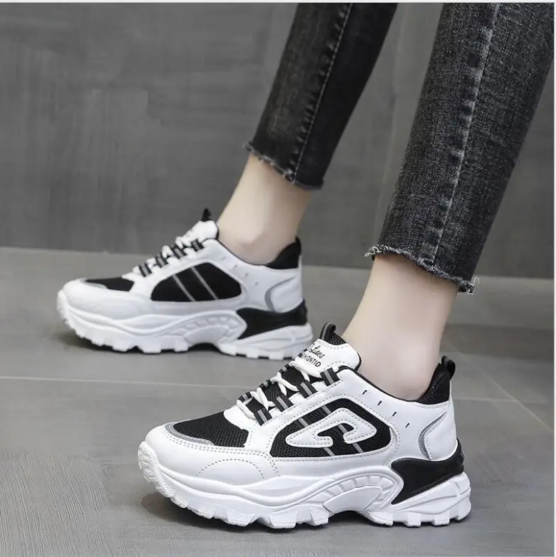 

Spring Autumn New Style Increased Leisure Sports Shoes Female Korean Style White Sports Shoes Female Student Platform Shoes