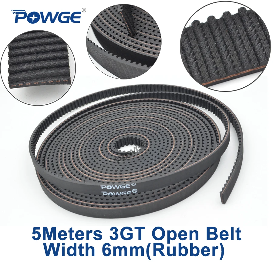 POWGE 5Meters 3MGT 3GT Open Synchronous Timing belt 3GT 6 Width 6mm 3GT-6 Rubber GT3 3KC Belt pulley Small Backlash 3D printer
