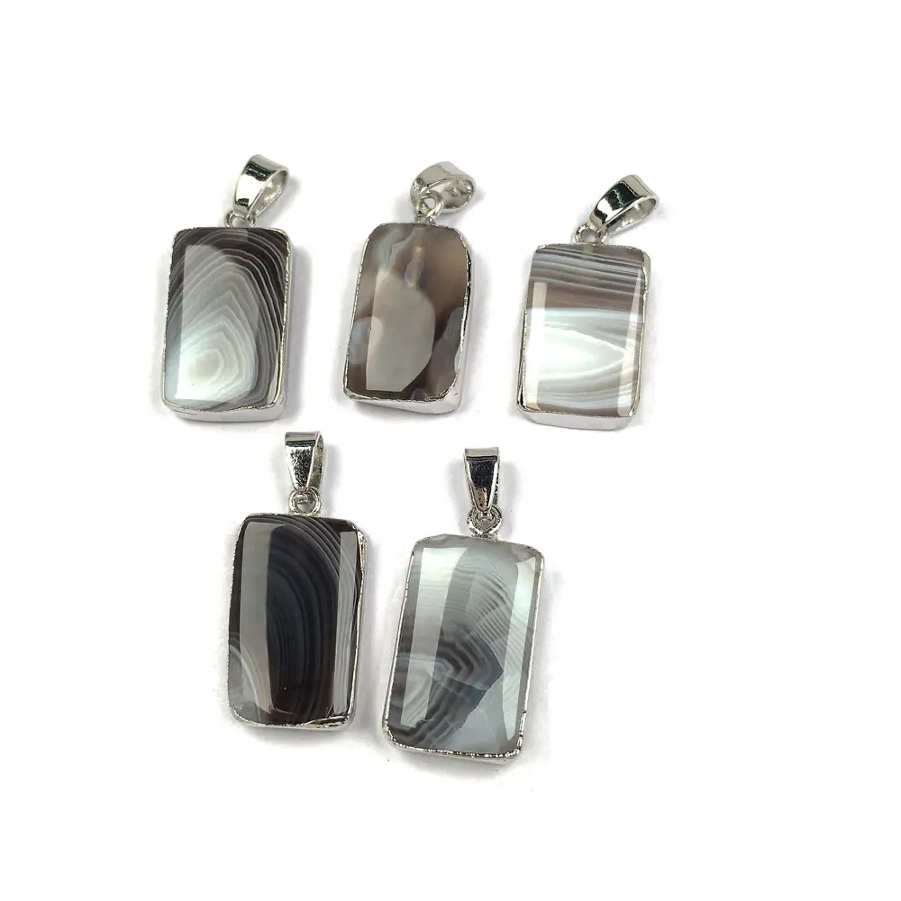 5Pcs Rectangular Grey Agates Pendant-12x26mm Elegant Stone Pendant Necklace New Charm Accessory Jewelry | Украшения и аксессуары