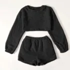 Женский однотонный пуловер с длинным рукавом и О-образным вырезом, блузка для отдыха + шорты, женский комплект одежды 2021, лка Оверсайз Рубашки