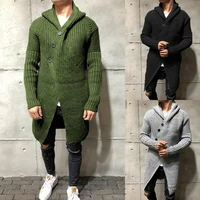 2021 autumn and winter european and american fashion sweater cardigan solid color hooded long knitted jacket