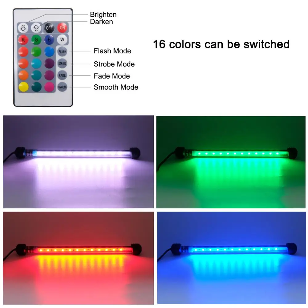 RGB LED Light Aquarium Fish Tank Submersible with Remote Control Fishing Lights Lampe 18/28/37/48/57/62/71/92/112cm | Дом и сад