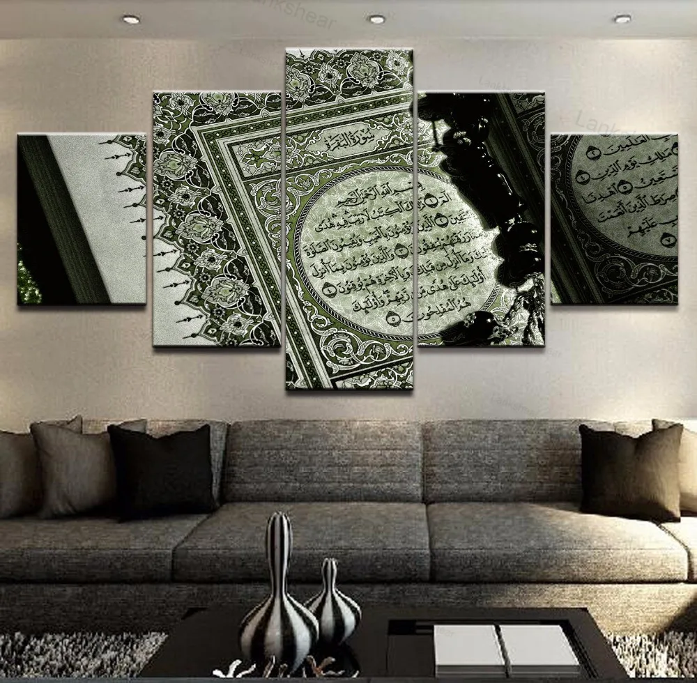 

Painting Canvas Modular Decor 5 Panel Islam Bible Poster Home Decor Frame Modern Wall Modular Muslim Pictures for Living Room