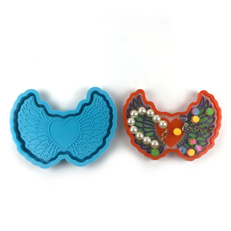 

J2FE Love Heart Wing Jewelry Organizer Epoxy Resin Mold Storage Box Silicone Mould