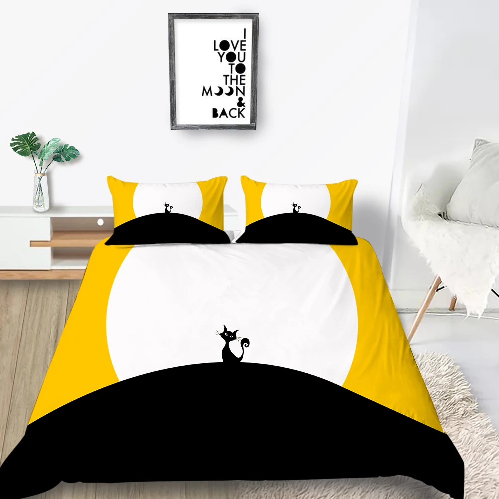 

Черная кошка Постельное белье Луна простой мультфильм фантазия King Размеры пододеяльник Queen близнец полный один двойной уникальный дизайн Комплект постельного белья
