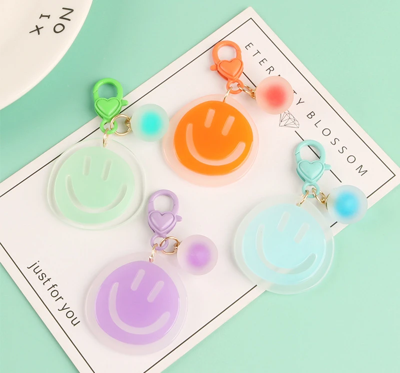 

New Creative Smiling Face Heart Keyring Pendant Resin Candy Color Ball Couples Girl Bag Car Keyring Accessories Car Trinket