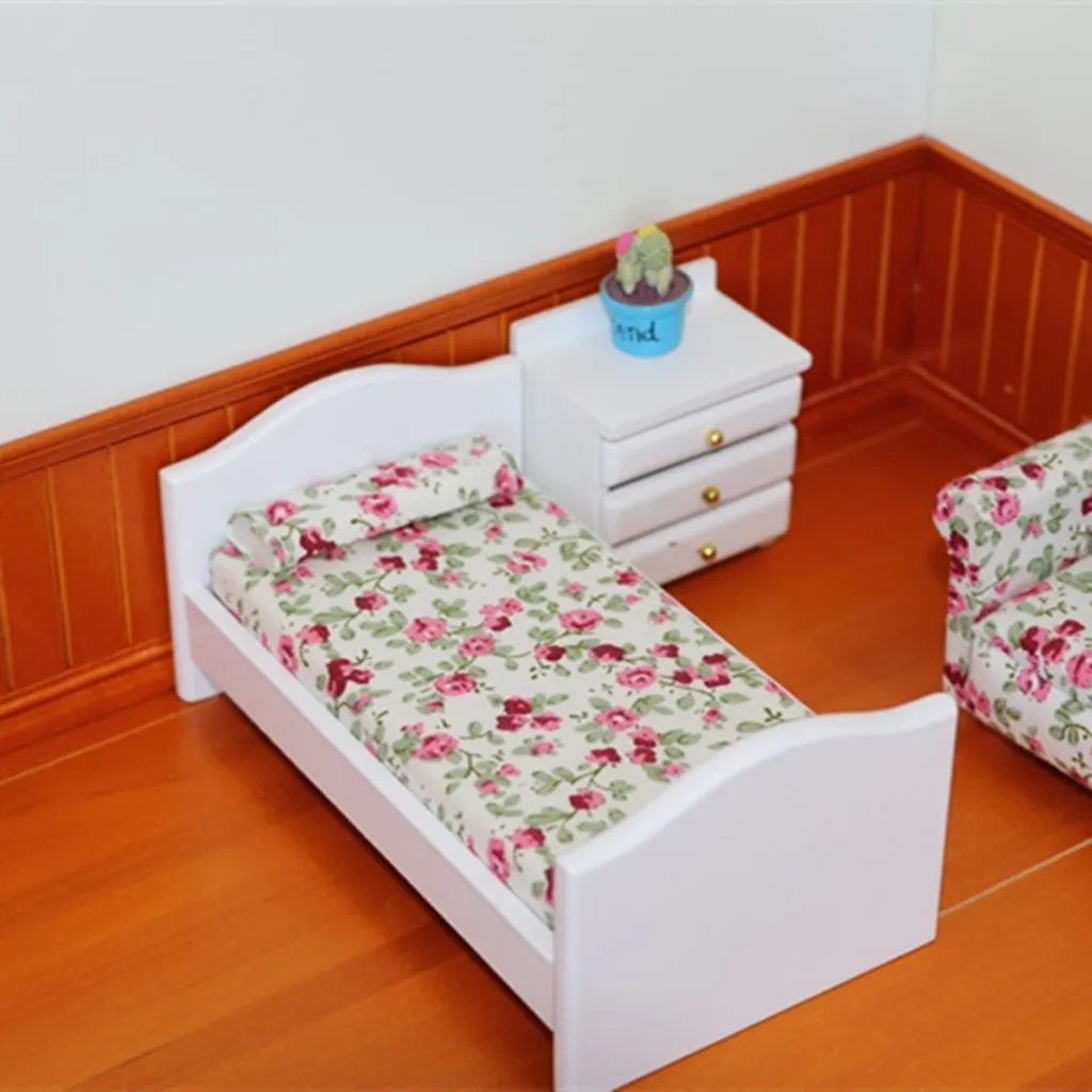 1:12 кукольный домик мебель мини ребенок Деревянный принт миниатюрная кровать