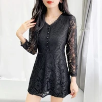 new spring autumn v neck blouse women casual lace shirt elegant office lady long sleeve hollow out blusa tops