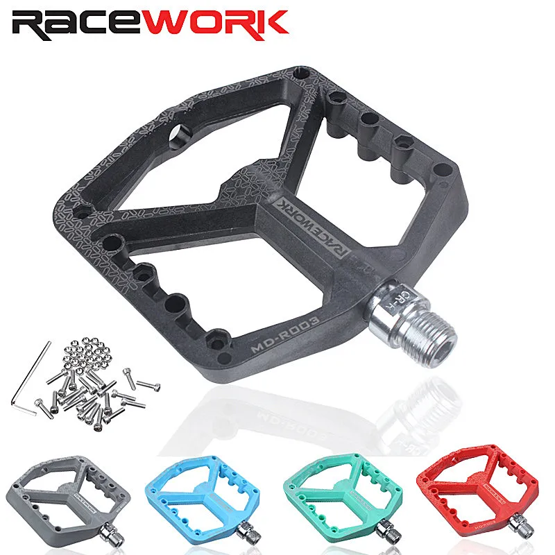 

RACEWORK Mountain Bike Nylom Pedal Ultralight Seal Bearings Flat Foot MTB Bicycle Platform Tread Road BMX Pedals Parts