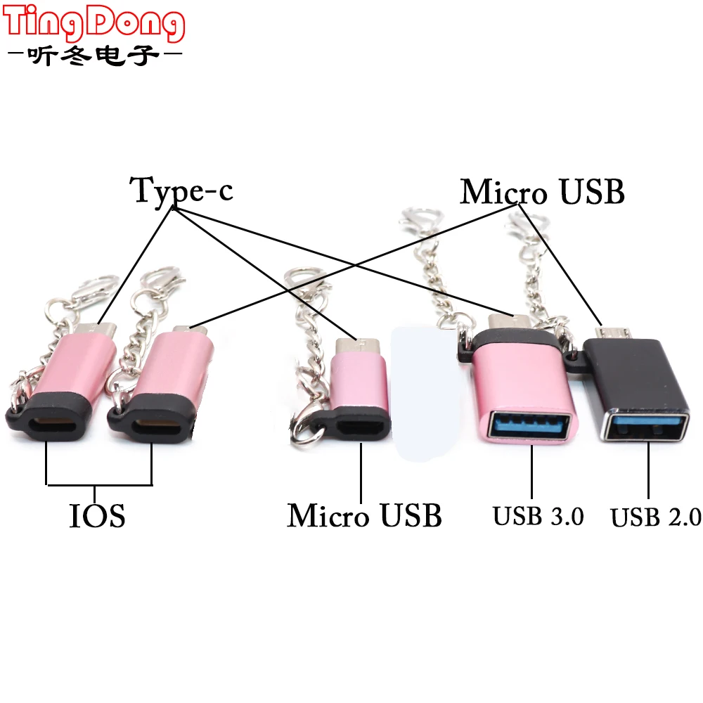 TingDong брелок кабель с разъемом USB Type C OTG адаптер Micro конвертер для iPhone и типа C/Micro usb
