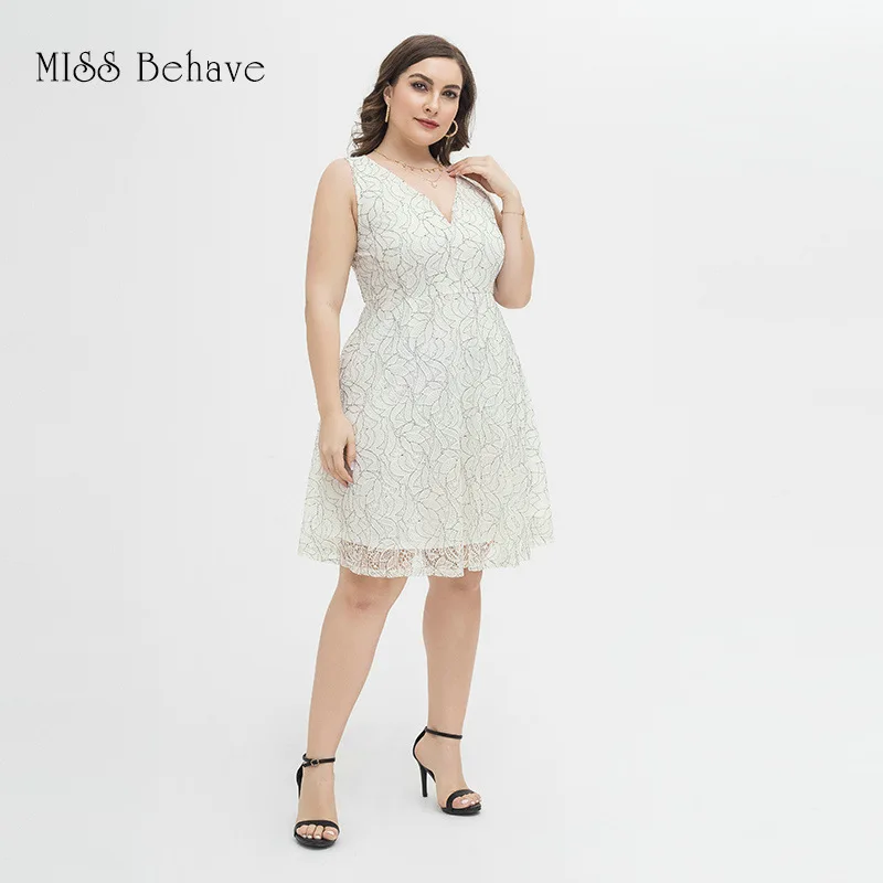 New 2021 summer plus size vest dress for women large sleeveless slim casual lace white elegant V neck dresses 3XL 4XL 5XL 6XL | Женская
