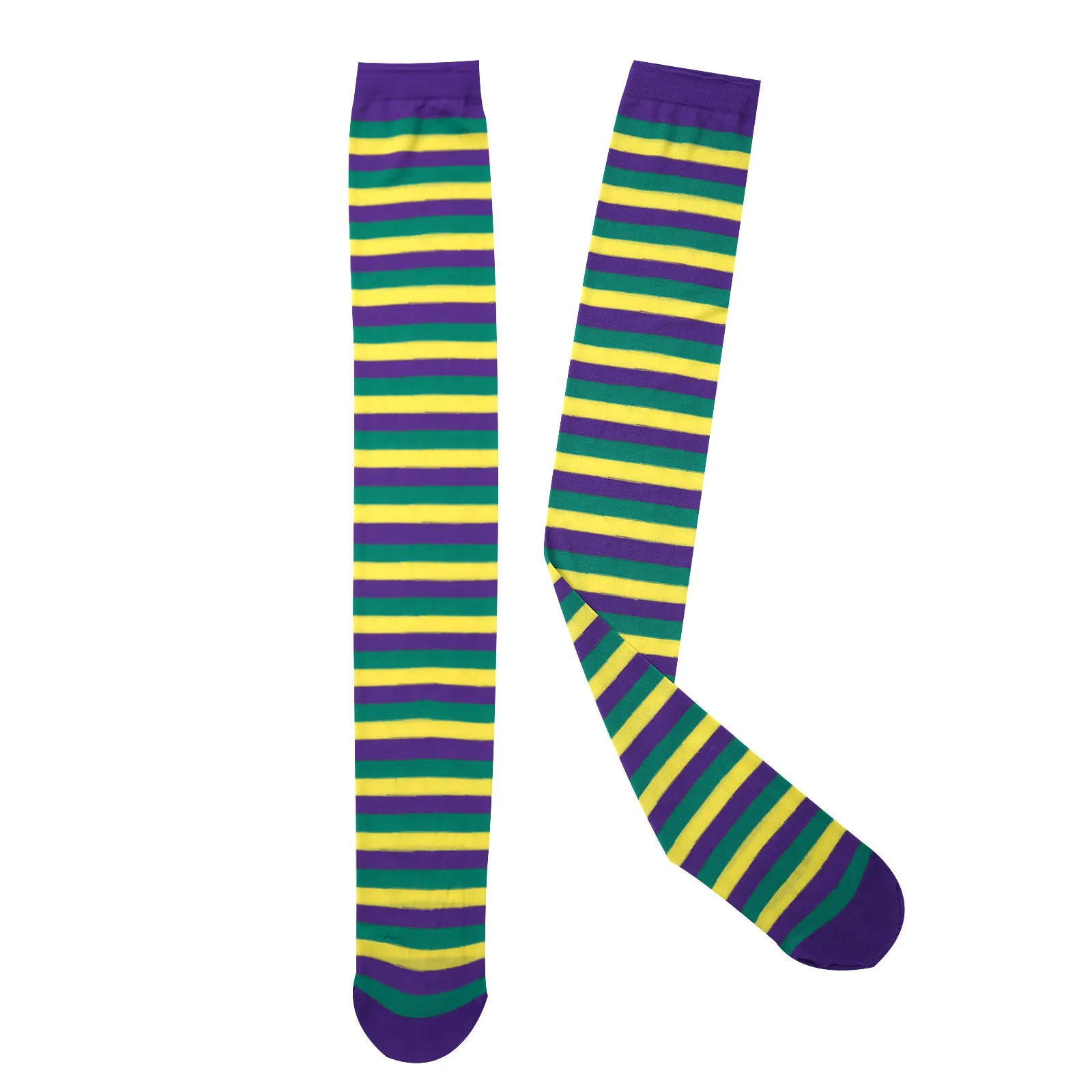 

Women Girl Carnival Party Happy Socks Funny Cosplay Stocking Purple Green Yellow Stripe Thigh High Stocking Streetwear Long Sock