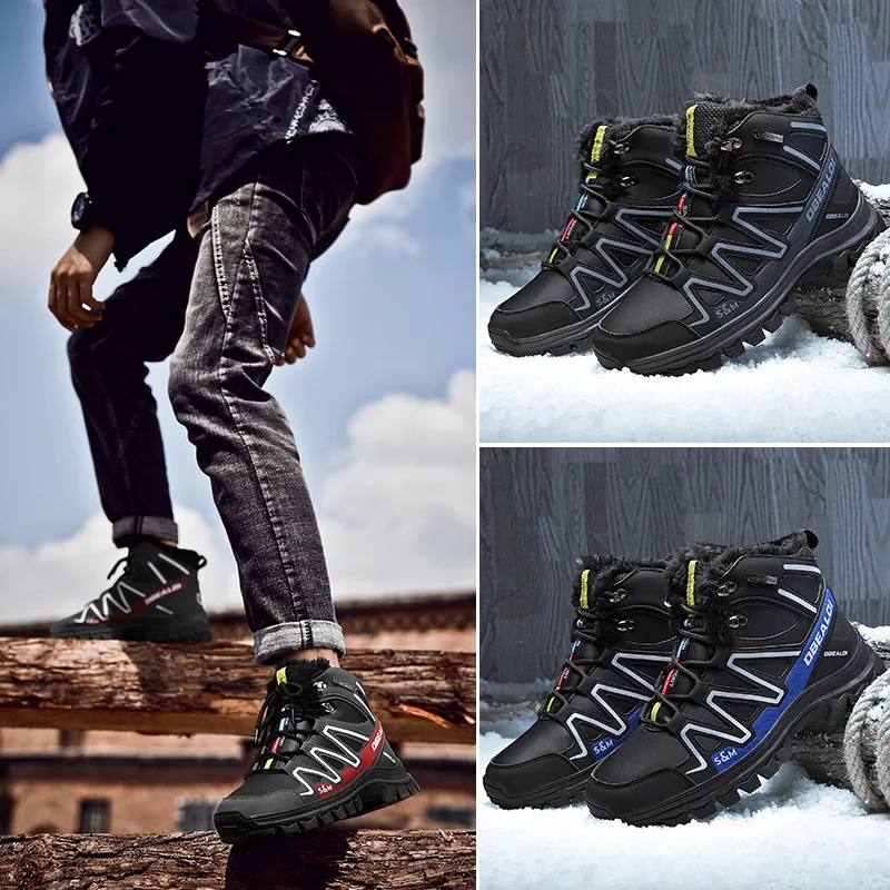 

Men Waterproof Hiking Shoes Warm Plush New Outdoor Climbing Shoes Non-slip Trekking Sneakers For Men Wear-resisitant Non-slip