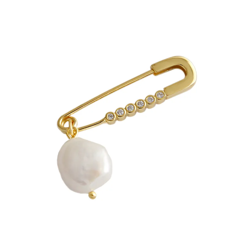 

YPAY 1PCS Genuine 925 Sterling Silver Zircon Earring Pin Design Baroque Freshwater Pearl Pendant Drop Earrings for Women YME544