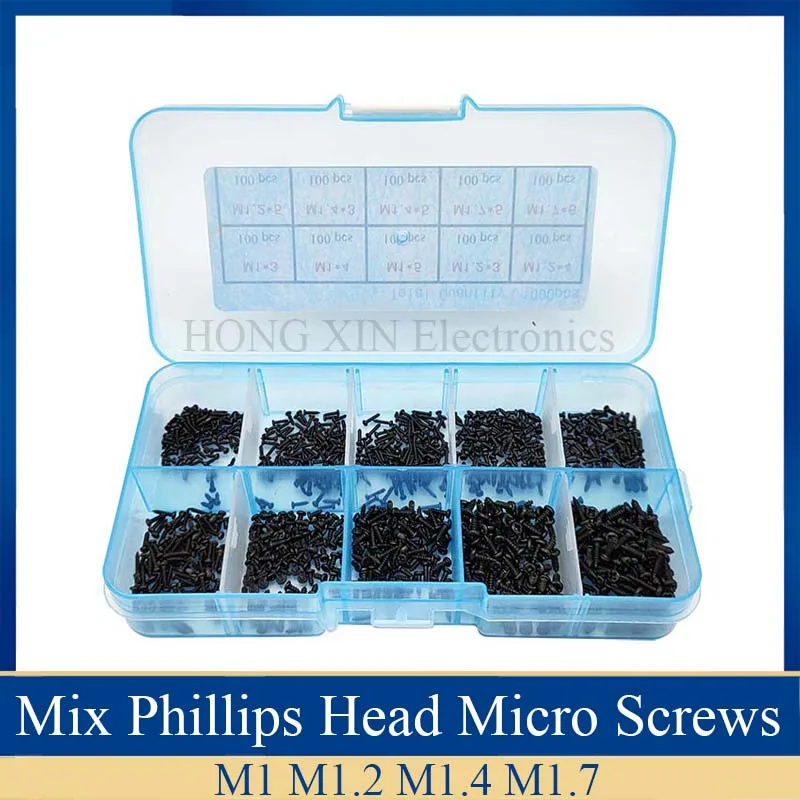 

1000pcs/set M1 M1.2 M1.4 M1.7 Mix Pa Phillips Head Micro Screws Round Head Self-tapping Electronic Small Wood Screws Kit