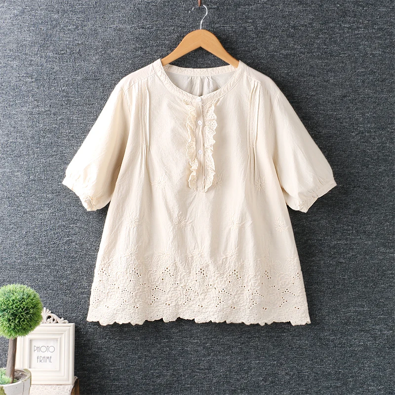 

new spring 2021 women Japan style fresh sweet embroidery Pullover Top shirts short sleeve shirt