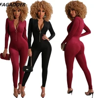 fagadoer stripe bodycon jumpsuit autumn new casual women one piece overalls sexy long sleeve zip piaysuits night club clothing