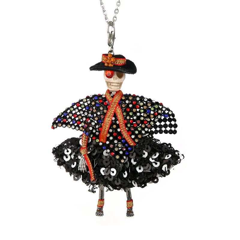 Массивная кукла из меха и кожи платье французская ручной работы с кулоном