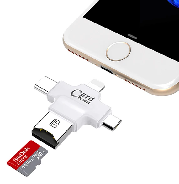 TYPE-C кард-ридер четыре в одном флэш-накопитель USB Micro SD OTG Устройство для чтения карт SD TF для iPhone 7 6 Plus 5 5S ipad 4 air 2 mini 3 Andro