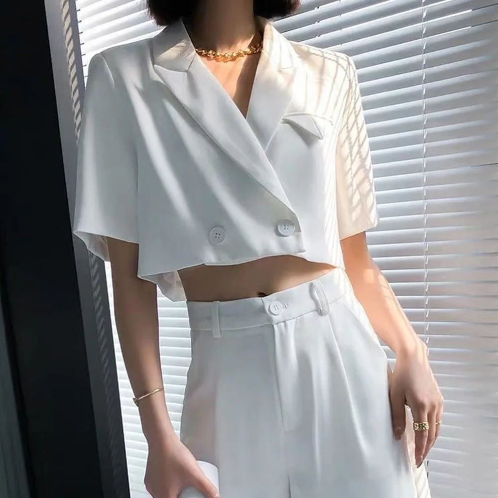 Женский летний комплект из 2 предметов белый пикантный блейзера и штанов