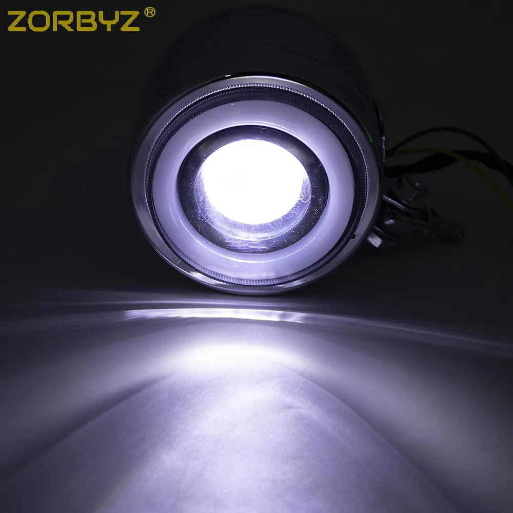 ZORBYZ Motorcycle Chrome LED Metal Front Headlight Spot Fog Light Angel Eye Aperture Lamp For Cafe Racer Bobber Chopper Custom |