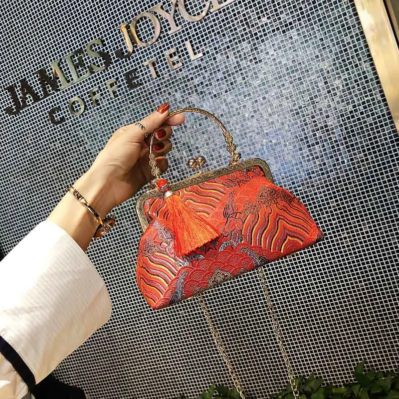 Винтажная Сумка тоут с поцелуем женская сумочка на цепочке сумка через плечо