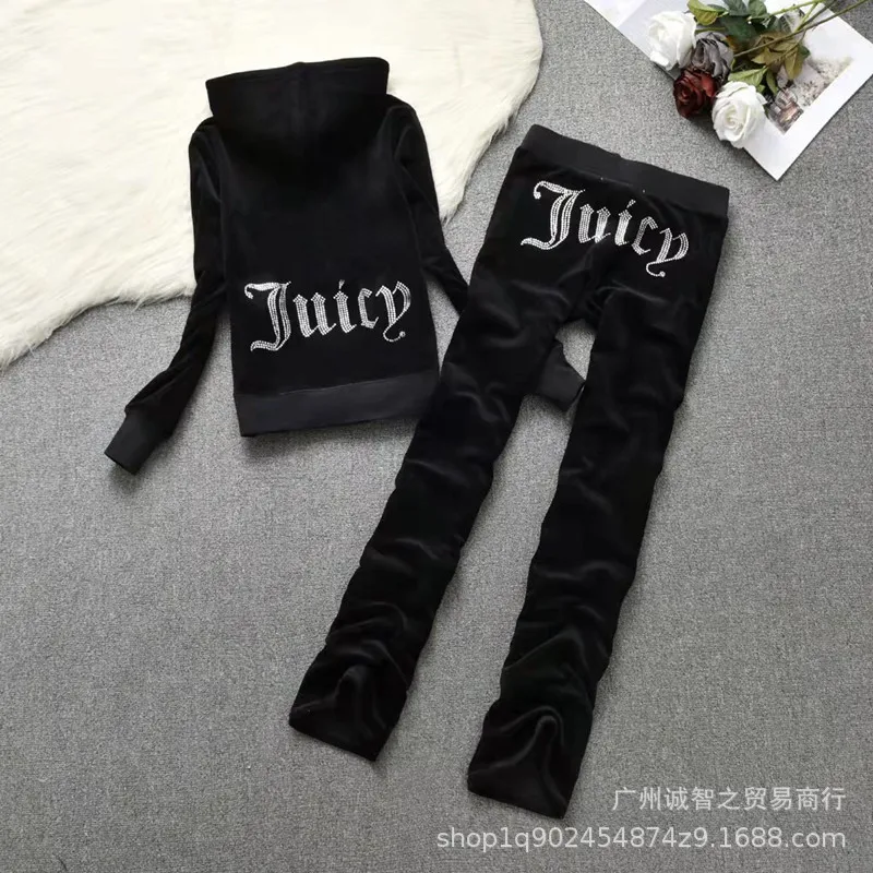 

Spring/Fall 2021Velvet Tracksuit Two Piece Set Women Sexy Hooded Long Sleeve Top And Pants Bodysuit Suit Runway Fashion