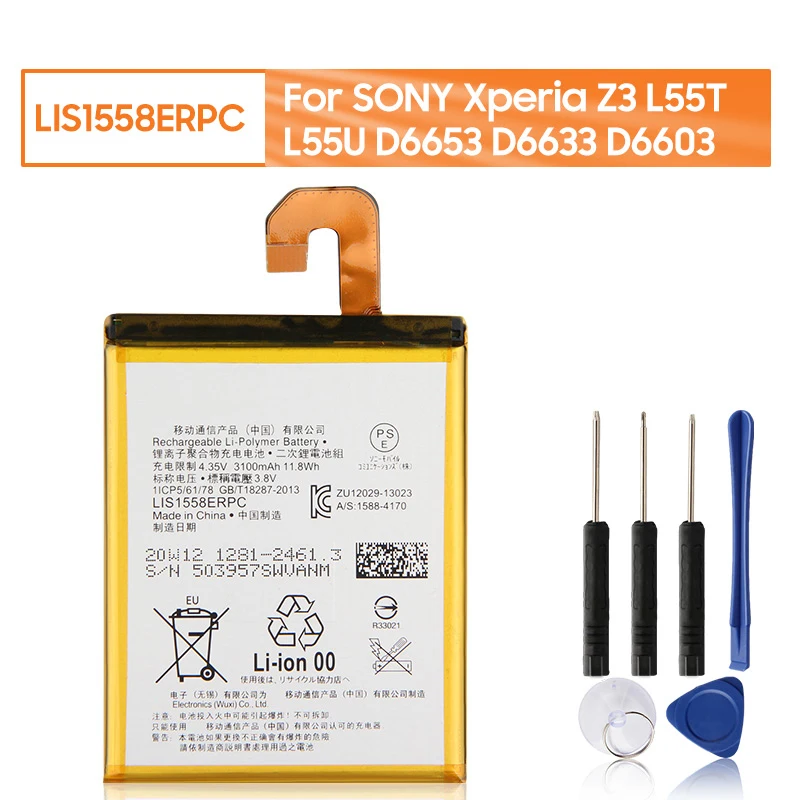 yelping LIS1558ERPC Phone Battery For SONY Xperia Z3 L55T L55U D6653 D6633 D6603 3100mAh Free Tools