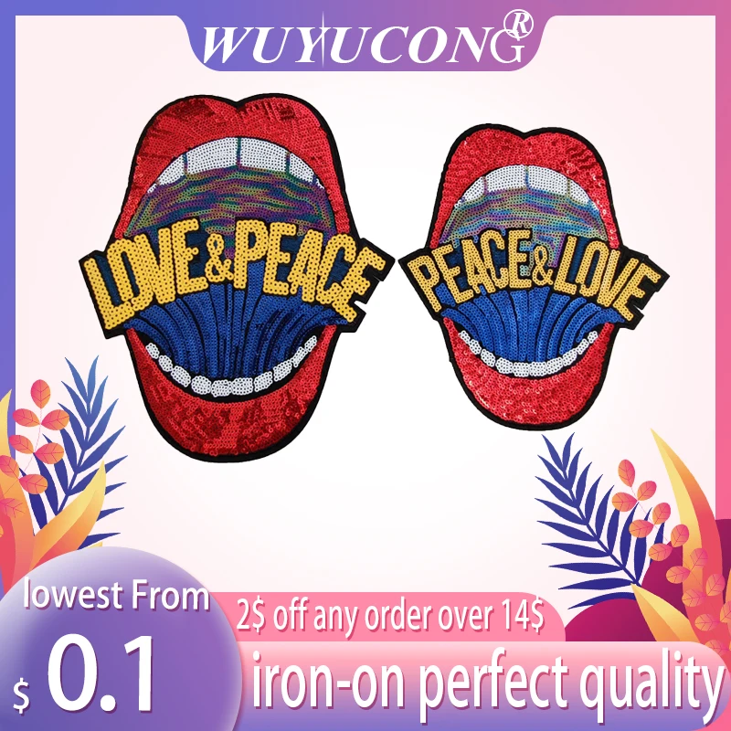 

Love Peace Letter Sequin Mouth Iron On Stickers Patches Badge For Jackets Shirts Diy Sewing Accessories Velcro Naklejki Costu