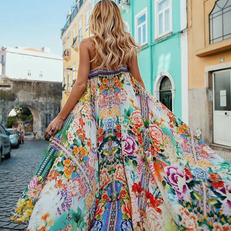 

BOHO Dress Fashion Sundress Sleeveless Floral Slit Long Party Prom Summer Beach Maxi Dress Women Beauty Clothing 2021